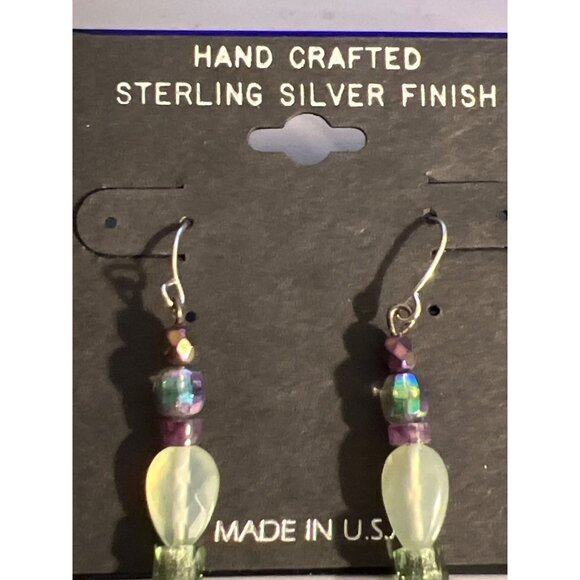 Handcrafted Sterling Silver Finish Art Glass Dangle Earrings Hook 2" New on Card - Picture 3 of 5